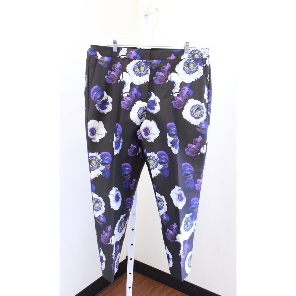 J Crew Womens Patio Pant In Violet Poppy Floral Size 16 Cropped Black Purple